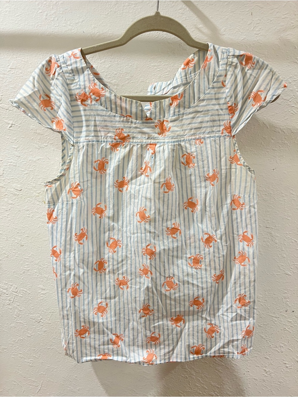Modcloth Blue and Orange Striped Crab-Print top